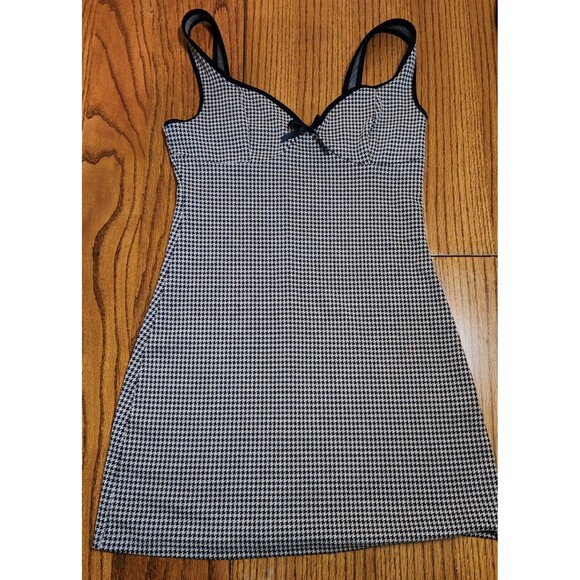 Coffee Colored Dark Academia Houndstooth Print Binding Bodycon Dress Sz L - Picture 4 of 8
